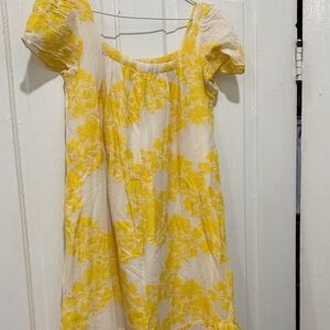 Zara Yellow and Cream Floral Midi Dress